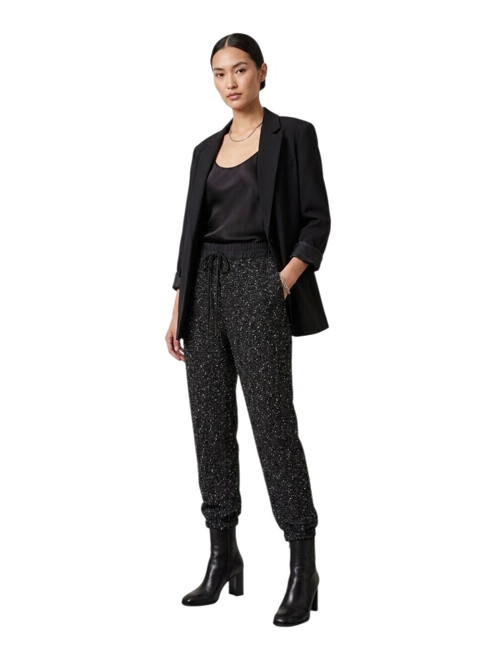 Zara Black White Heathered Tweed Trouser Jogger Pants Size Small